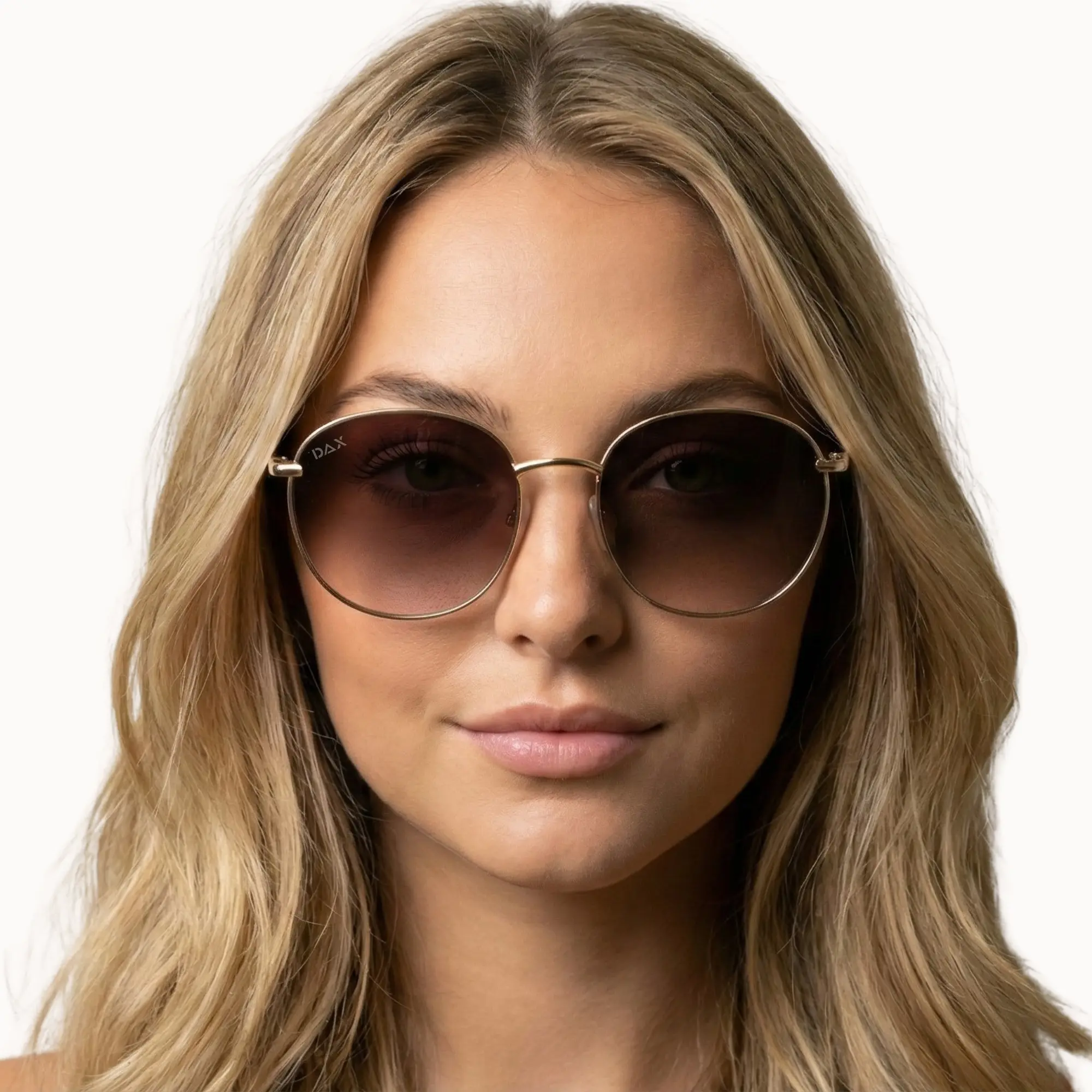 DAX EYEWEAR Georgie Women's Large Round Sunglasses, Gold Metal Frame with Brown Gradient Lenses, Tangle-Free Hair-Friendly Design with UV400 Protection, High Quality Sunglasses, Sunglasses For Women