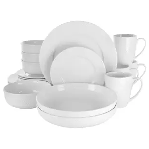 Elama Maisy 18 Piece Round Porcelain DinnerwareSet in White Elama Maisy 18 Piece Round Porcelain DinnerwareSet in White
