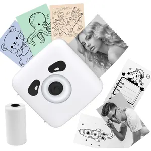 Mini Sticker Printer Maker Machine with Paper, 300DPI Mini Thermal Portable Inkless Printer for Label, Study Notes, Pictures, DIY, Journal, Portable  Pocket Phone Printer (White)
