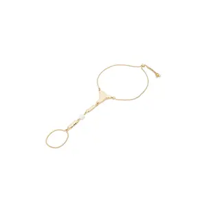 Ettika Liquid Metal Hand Chain in Freshwater Pearl & Gold