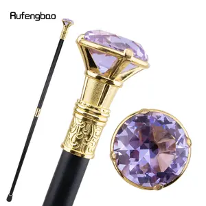 Light Purple Diamond Type Golden Walking Cane Fashion Decorative Walking Stick Gentleman Elegant Cosplay Cane Knob Crosier 93cm Hiking Stick Hiking Gear Hiking Stick Pole