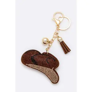 Rhinestone Cowboy Hat Pillow Key Chain 5.35 Length 3.35 Width Lead Nickel Compliant