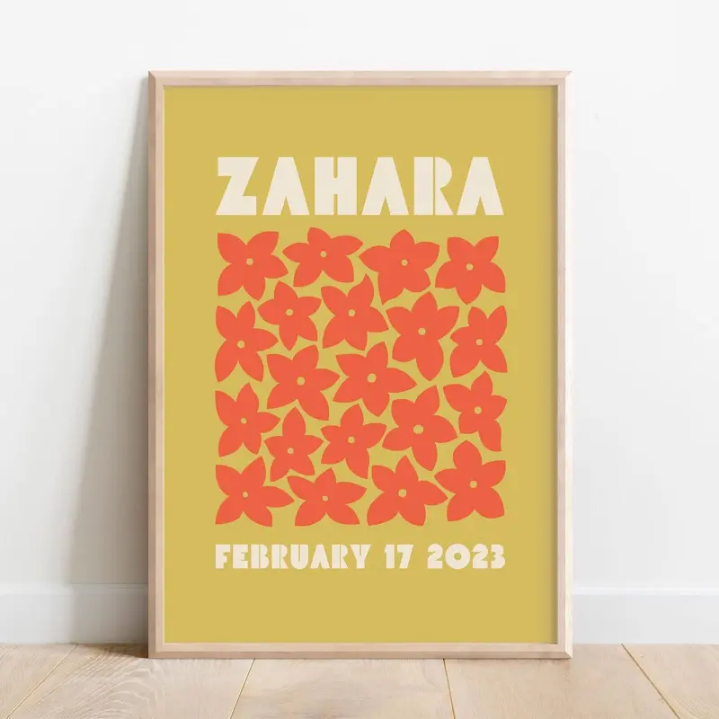 Custom Name Print, Kids Wall Art, Personalized Name Gift, Fun Toddler Playroom, Retro Daisy Flowers, Newborn Birthday, Baby Nursery Decor