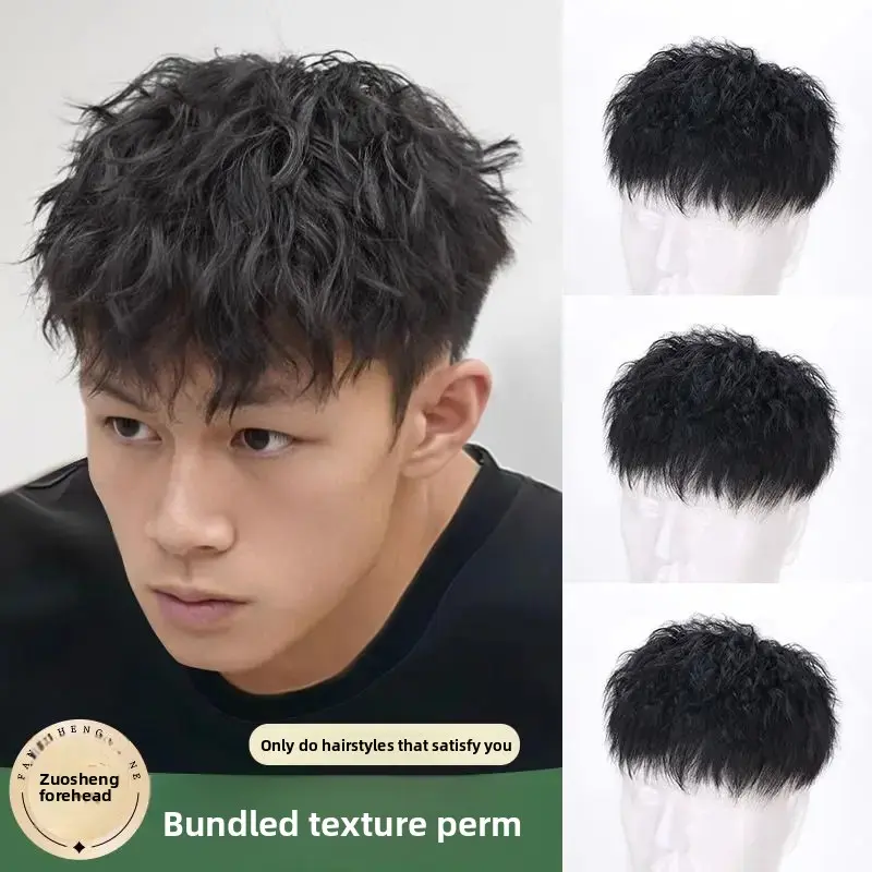 Lightweight Breathable Short Hair Wig for Men Invisible Top Bundled Texture Natural Looking Synthetic Fiber Hair Extension stish hairpiece