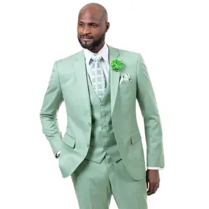 Mens Two Button Vested Sharkskin Weave Business Suit in Moss Green