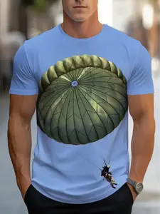 Men'S Light Blue T-Shirt with Parachute Graphic Design - Casual Short Sleeve Tee for Summer, Regular Fit, Round Neck, Perfect for Casual Attire, Everyday Tshirt| Round Neck Shirt| Stretchable Fabric