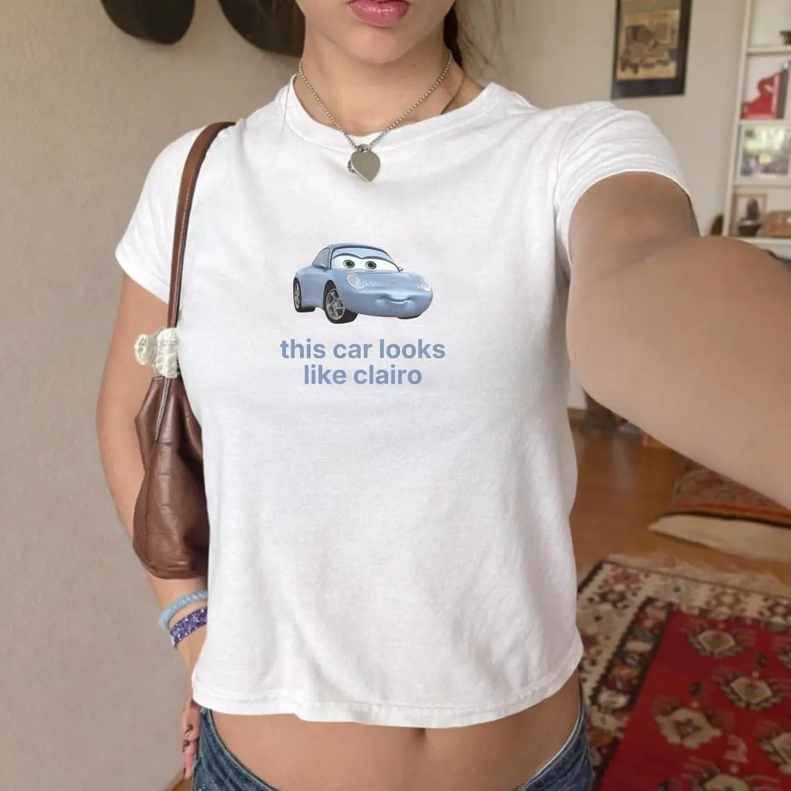 Y2K This Car Looks Like Clairo Baby Tee - 2000s Fitted Shirt, Charm Baby Tee, Indie Music Lover, Popgirl Pinterest, Funny Alternative Tee
