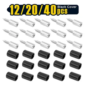 12-40pcs, Screw in Shelf Pins with Anti-Slip Black Sleeve, Nickel Plated Shelf Pegs Cabinet Shelf Holders Shelf Support Pegs