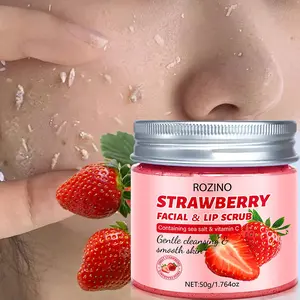 Rozino Strawberry Facial Lip Scrub 50g with Sea Salt Vitamin C Strawberry Extract, Gentle Exfoliation Brighten Skin Sweet Strawberry Scent