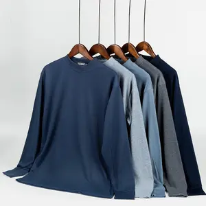Men's Cotton Long Sleeve T-shirts Men Solid Color Half-high Neck Clothing Full Length Sleeve For Autumn And Winter Undershirts