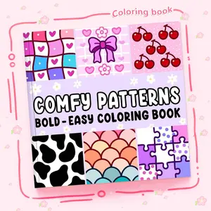 1PC Comfy Patterns Adult Easy Coloring Book, featuring fun and whimsical patterns, bold and simple lines, and cute designs and scenes. Perfect for adult relaxation and stress relief at home, and for parent-child DIY fun.  A great Valentine's Day gift.
