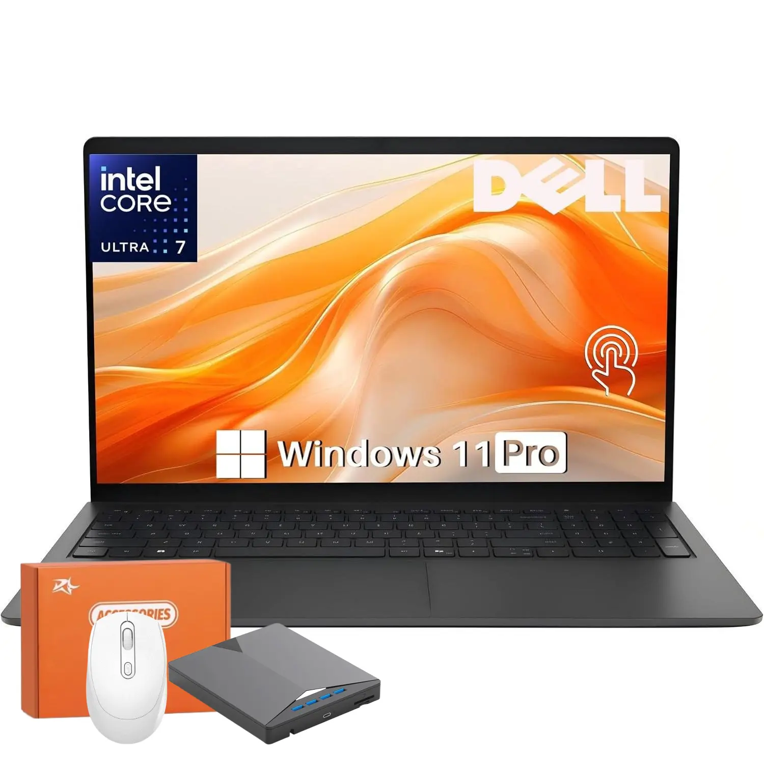 Dell 15 Touchscreen Laptop, Intel Ultra 7 255U (24 TOPS), 15.6" FHD WVA 220 nits, 16 GB DDR5 RAM 1 TB SSD, Intel Graphics, Wi-Fi6, 30 FPS RGB Webcam, Backlit KB, AI Copilot key, Black - Windows 11 Pro