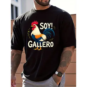Men'S Rooster Graphic T-Shirt |   Bold Soy Gallero Spanish Chicken Design - Lightweight Breathable Tee for Everyday & Formal Outfits - Casual Crewneck Shirt with Red Comb Accent - All-Season, Vintage, Soft, Breathable, Comfortable, Crew Neck