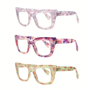 DEAAOK 3 Pack Blue Light Blocking Reading Glasses Fashionable Women's Reading Glasses with Spring Hinges Computer Eye Glasses