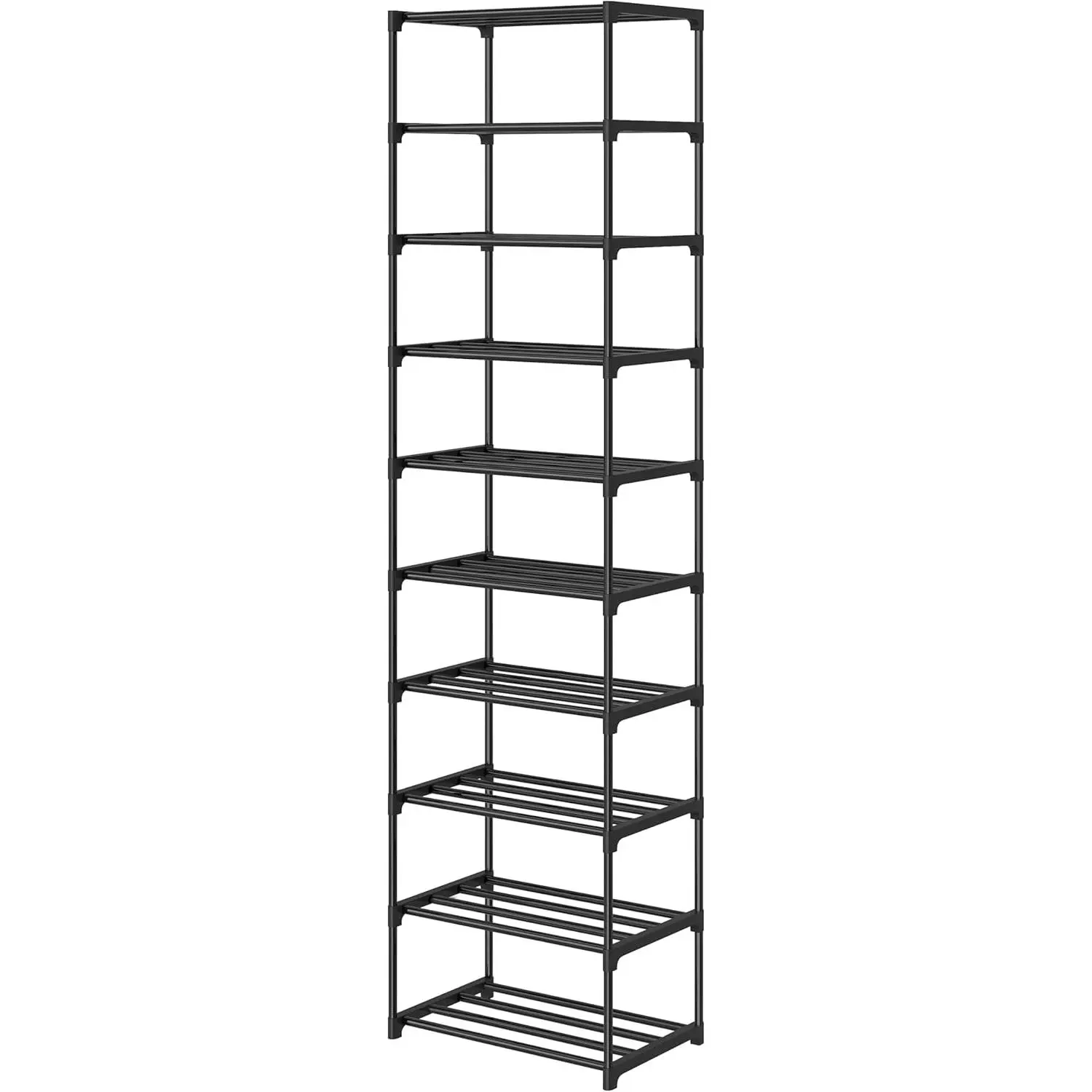 10-Tier Narrow Lightweight Vertical Stackable Shoe Rack with Metal Tubes, Space-Saving Home Supplies Footwear Organizer Shelf for Small Spaces, Closet Floor (Footwear Organization Solution for Adults), Shoe Organizer Shelf