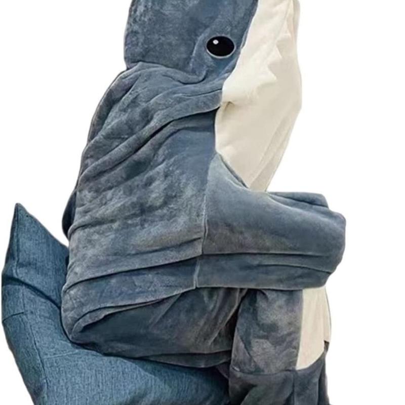 【Gift for kid or friend】Shark Onesie Blanket SuperSoftFlannel Costume Shark Blanket HoodieHome Sleeping Bagfor Kids & Adults Bedding Womenswear Loungewear Nightwear Basic