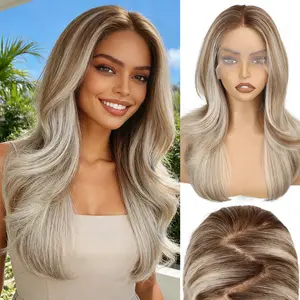 [AISI HAIR]13x6 Lace Front Wigs ,22Inch Honey Blonde Mix Blonde Synthetic Long Straight Layered Glueless Wigs for Women Daily Use  Heat Resistant Wig for Daily Party,Free Part Lace Beginner friendly Blonde Highlight lace wig