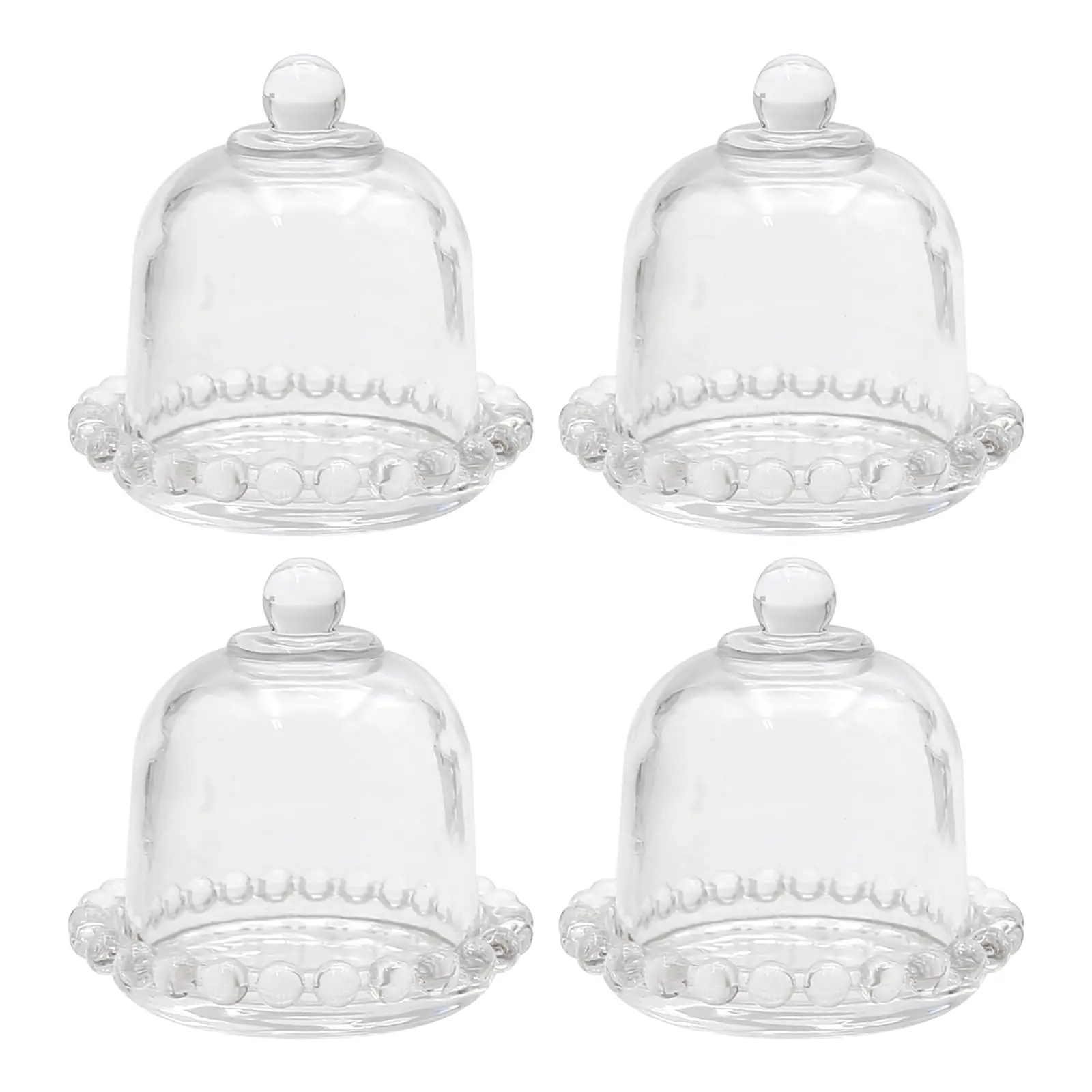 4 Mini Cake Domes Cookie Display Holder Stand Plate Dome Cover Fruit Glass Shield For Birthday Wedding Christmas