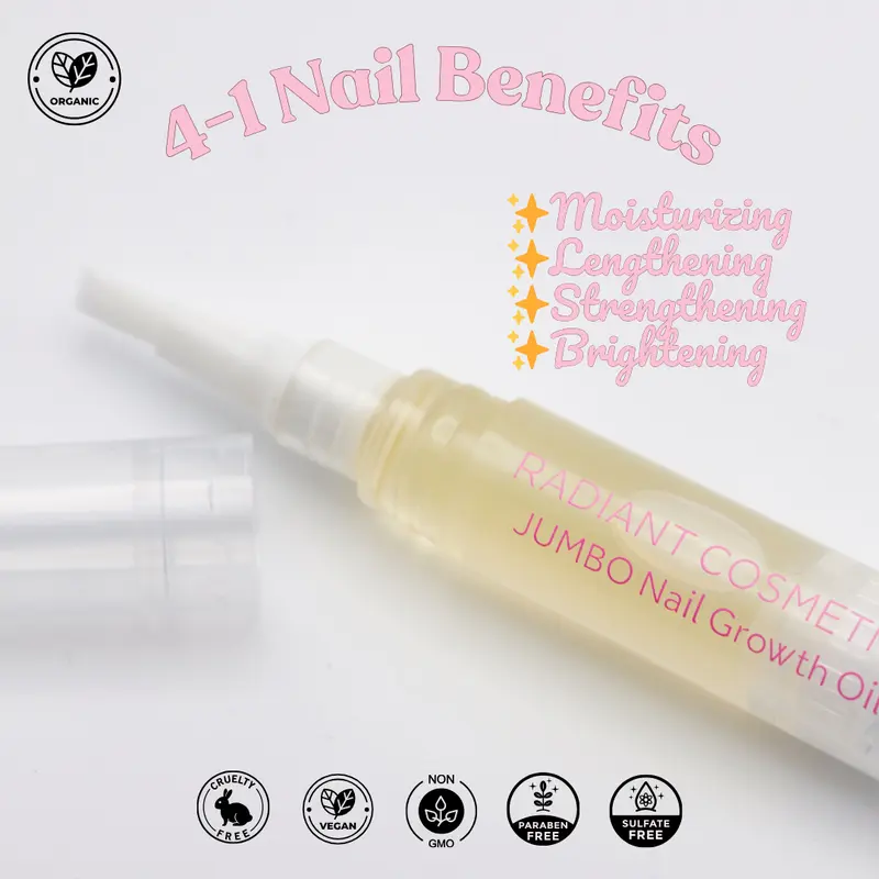 Radiant Cosmetics Nail Growth Oil - 100% Organic, Moisturizing, Growth, Strengthening, and Brightening Formula with Vitamins and Fatty Acids for Overall Nail Health 2