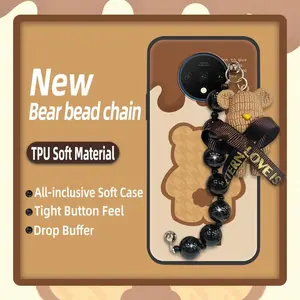 Simplicity soft case Phone Case For One Plus 7T/1+7T Cartoon Bear bracelet cute Black pearl pendant Anti-knock Waterproof Back Cover Dirt-resistant protective case silicone