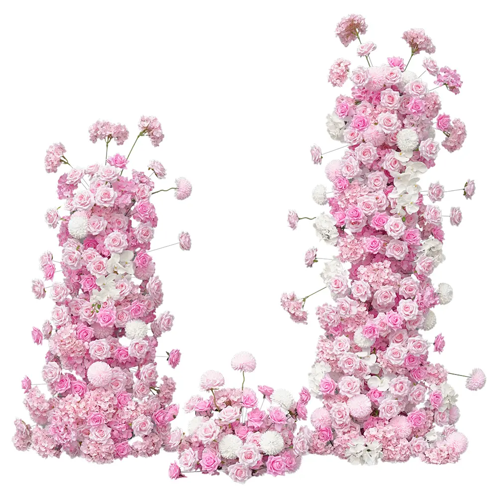 S-A8961 Pink Rose Hydrangea Floral Row KT Board Outdoor Wedding Backdrop Decor Event Supplies