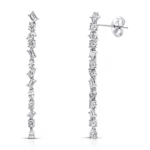 Cluster Bar CZ Chandelier Earrings in Sterling Silver