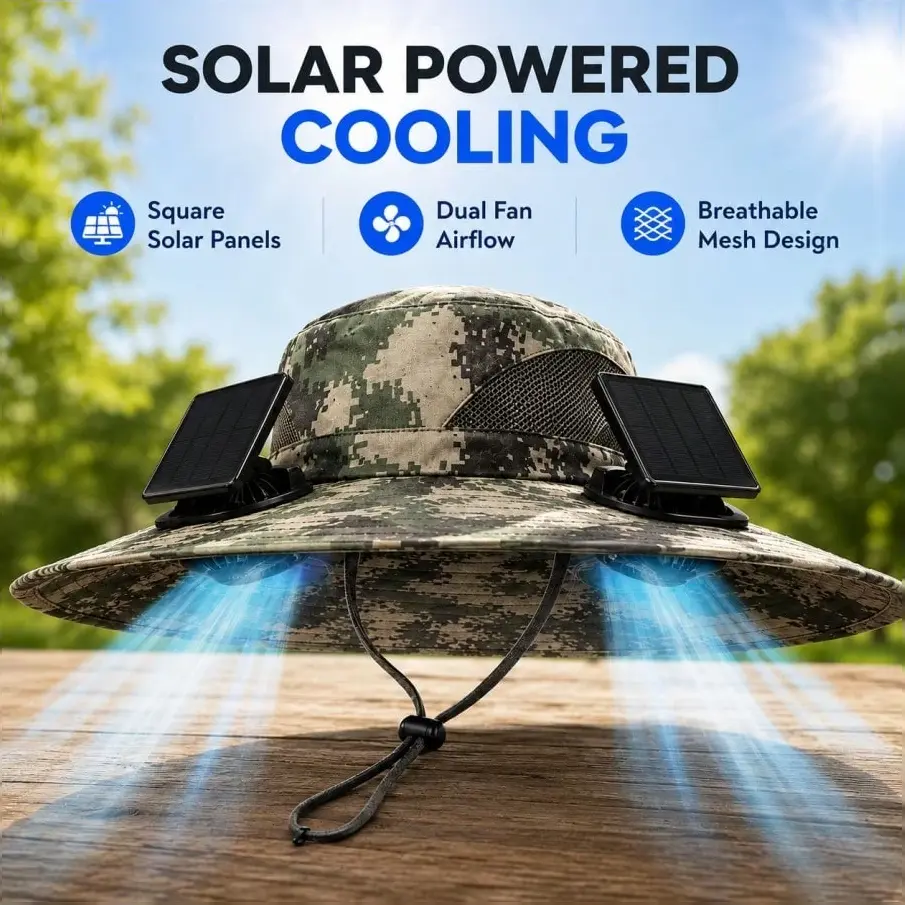 Men's And Women's Solar Fan Hat, Wide Brim Sun Hat, Dual Solar Fans, Solar And USB Rechargeable,  Adventure Fishing Hat, Breathable Outdoor Boonie Hat, Suitable For Hiking, Camping, Gardening