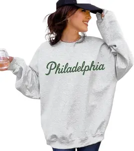 Philadelphia Script City Pride Crewneck Sweatshirt, Casual Graphic Print Pullover