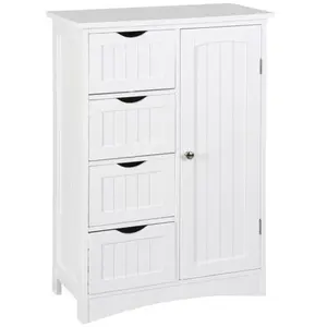 Zenstyle Bathroom Floor Storage Cabinet w/4 Drawers Adjustable Shelves Freestanding White