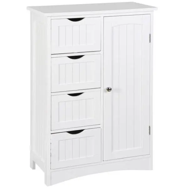 Zenstyle White Freestanding MDF Board Cupboard - Single Unit Indoor Furniture Drawer Tower with Optional Drawers, Adjustable Shelves, Classic Design, Waterproof Top, Sturdy Base, Multi-Purpose Bathroom Storage Cabinet
