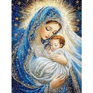 DIY 5D Round Diamond Painting of Blessed Virgin Mary, Full Rhinestone Art Kit for Handmade Home Office Wall Decor, Unique Gift Idea, Diamond Painting Kits, Handmade Gifts