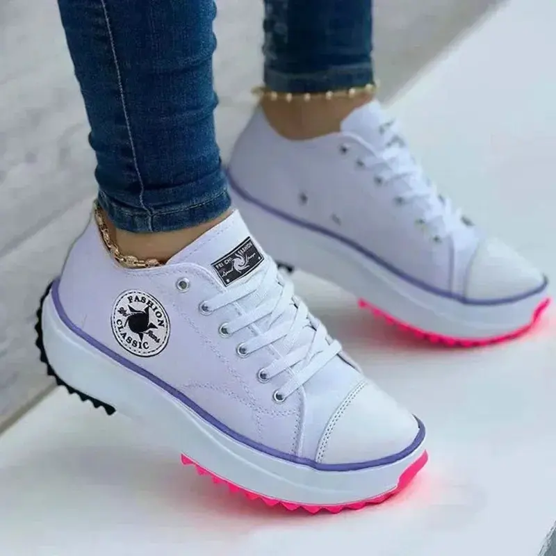 2025  Women Pattern Canvas Sneakers Women Casual Shoes Women Sneakers Shoes Flat Lace-Up Zapatillas Mujer Chaussure Femme