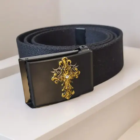 Unisex Waist Belt, Trendy Belt with Laser Cut Cross Patch, Detachable Buckle, Adjustable Strap, Punk Style, Suitable for Office, Entertainment, Outdoor, Punk Fashion Belt, Styling Cross Belt, Alt Belt, Design Belt
