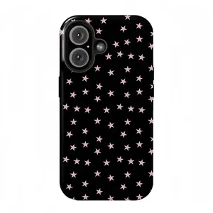 Black And Pink Star Pattern Cute Girly Minimalist Constellation Art Trendy Tough Phone Case. Edgy Coquette Aesthetic Heavy Duty Shockproof Protective Smartphone Cover for iPhone 17 Pro Max 16 Air 15 14 13 12 11.
