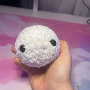 Crochet White Ball with Eyes Snowball Plushie Amigurumi Handmade Stuffed Animal Toy