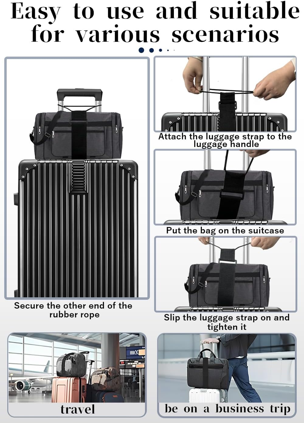 Luggage Straps for Add a Bag Bungees Lightweight Easy Elastic Wrap Belts for Attaching Extra Bags Purse to Suitcase Handle Handbag Backpack Spinner Carryon Travel Airport