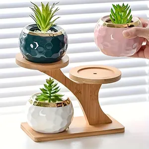 Bamboo Plant Stand, Multifunctional Plant Pot Holder, Round Planter, Succulent Planter, Modern Desk Organizer for Home, Office, Balcony Decor, Perfect Gift for Garden Enthusiasts
