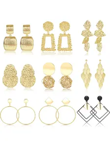 9 Pairs Clip on Drop Earrings for Women Gold Rectangle Geometric Drop Dangle Statement Earrings Lightweight Tassel Hoop Clipon Earrings-Non Piercing Dangle Earrings Gold/Silver Tone Fashion Jewelry