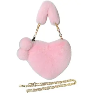 RIVERICH Furry Purse for Girls Heart Shaped Fluffy Faux Fur Handbag for Women Soft Small Shoulder Bag Clutch Purse