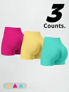 Women's Solid Color Sports Shorts, Perfect Yoga Short Pairing, Seamless Gym Shorts, Slim-Fit Running Tights, Delivering Ultimate Comfort. Elevate Your Fitness Experience with Our Yoga Pants