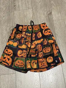 Halloween Pumpkin Mesh Shorts, Spooky Graphic Basketball Style Shorts for Men Women, Vintage Halloween Streetwear Bottoms