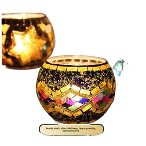 Handcrafted Mosaic Glass Candle Holders Elegant Lacquered Storage Box Home Organizer Set Tabletop Decorative Bowl for Romantic Dinners Holiday Celebrations