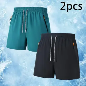 Contemporary 2-Pair Men's Drawstring Shorts Showcasing Sleek Side Panel Detailing with Accented Pockets and Matching Contrast-Stripe Elastic Waistbands for Modern Comfort and Everyday Style
