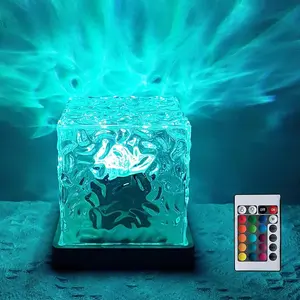 Ocean Wave Projector Light, Rechargeable Cube 16 RGB Color Changing Water Ripple Mood Lamp for Bedroom,Bathroom Decor