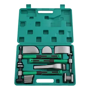 SHANGMAKEL Car Dent Repair Kit 9 Piece Tool Set with Toolbox Hammers and Lining Irons for Auto Body DIY Removal Green High-Strength Steel Modern Style