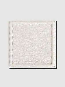 Cloth & Paper Co. White Vegan Leather Trinket Tray - 5x5 Inch Organizer with Raised Ridge & Foil Logo - Sturdy Accessory for Keys & Earbuds