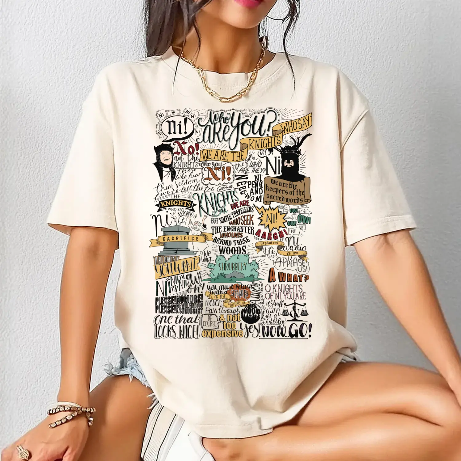 Ni! & Shrubbery Knights Who Say Ni Shirt, Monty Python and the Holy Grail Meme Tee, Funny 1975 Weirdcore Y2K Aesthetic Gift Unisex Sweatshirt Hoodie
