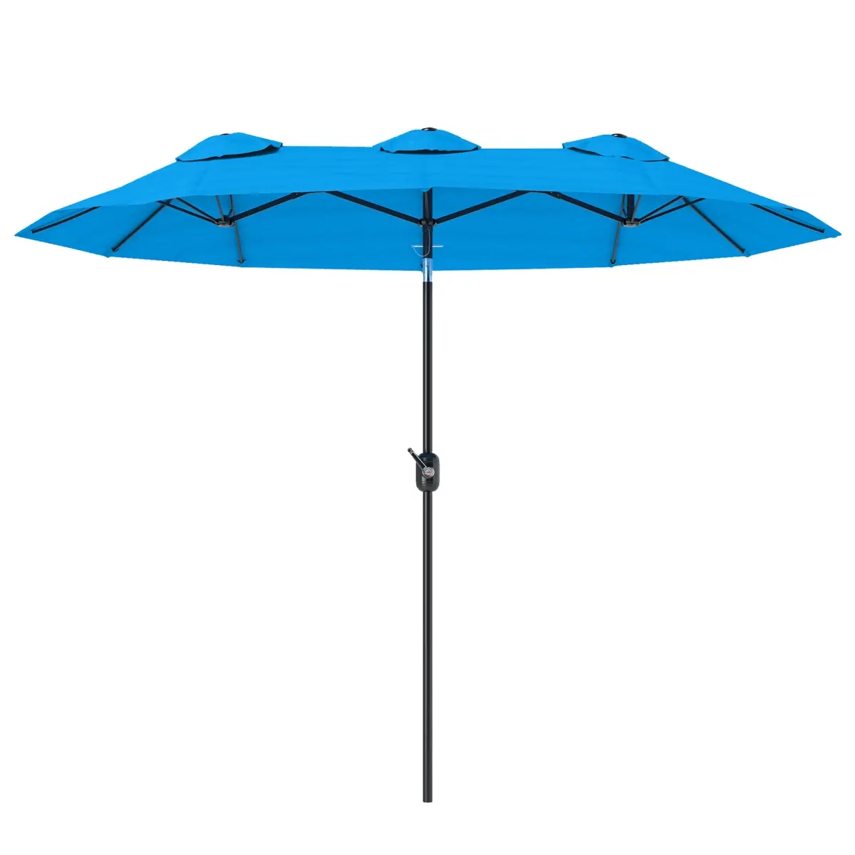 212 Main 84D-217V00BU 9.5 ft. Outsunny Double-Sided Patio Umbrella - Outdoor Umbrella with Push Button Tilt & Crank - 3 Air Vents & 12 Ribs, Cyan Blue