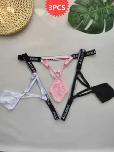 3pcs Men's Sexy Thongs with Metal Rings, Sleek Minimalist Design, Sport Underwear.