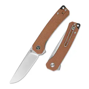 QSP Osprey Liner Lock Folding Knife, 3.25" Sandvik 14C28N Steel Blade, Micarta Handle, Ceramic Ball Bearings with Flipper, Reversible Wire Deep Carry Clip, 7.5" Overall Length